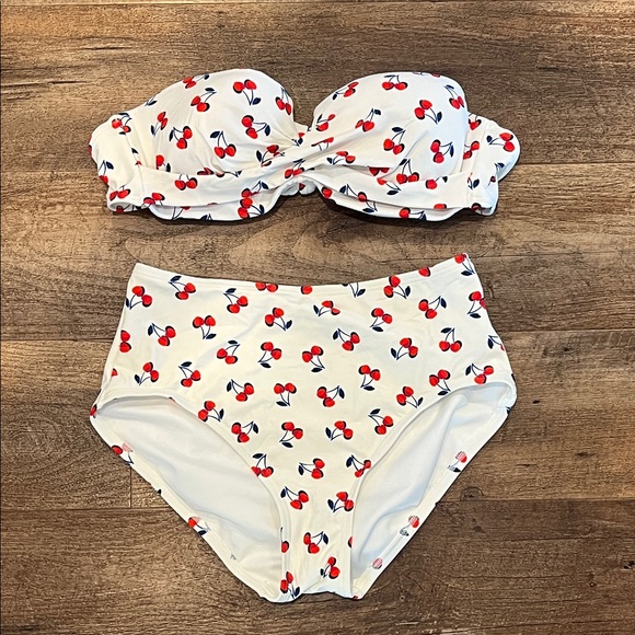 Kate Spade Cherry Print Bikini - White and Red - Picture 1 of 4